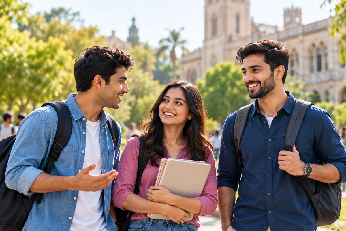 Students talking together on campus